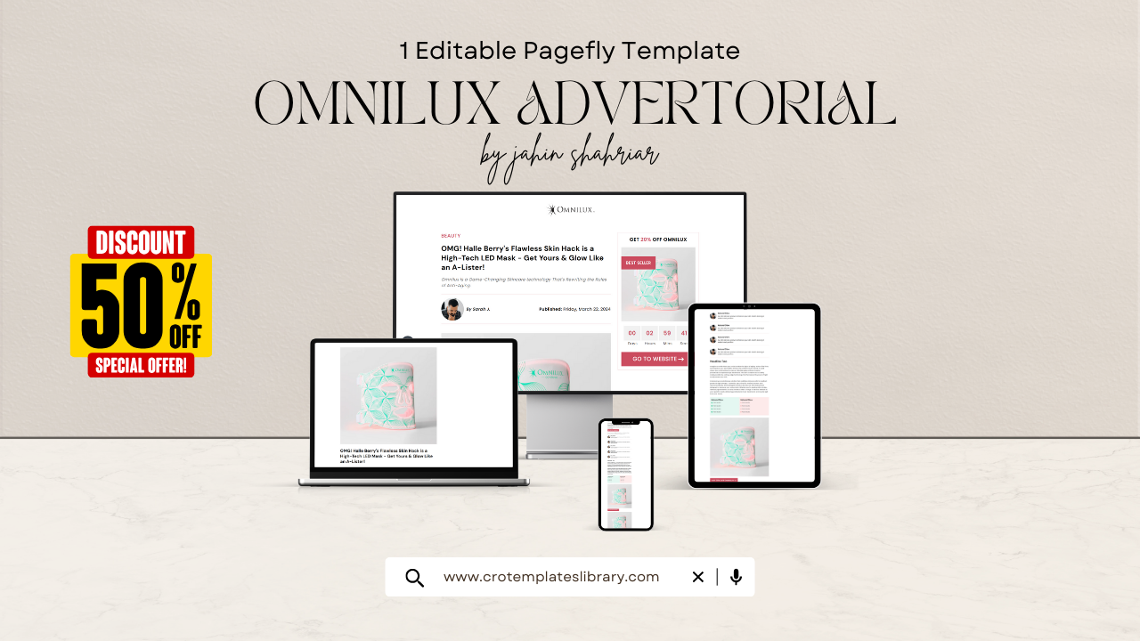 Omnilux Shopify Advertorial Template (1 Editable Pagefly Template)