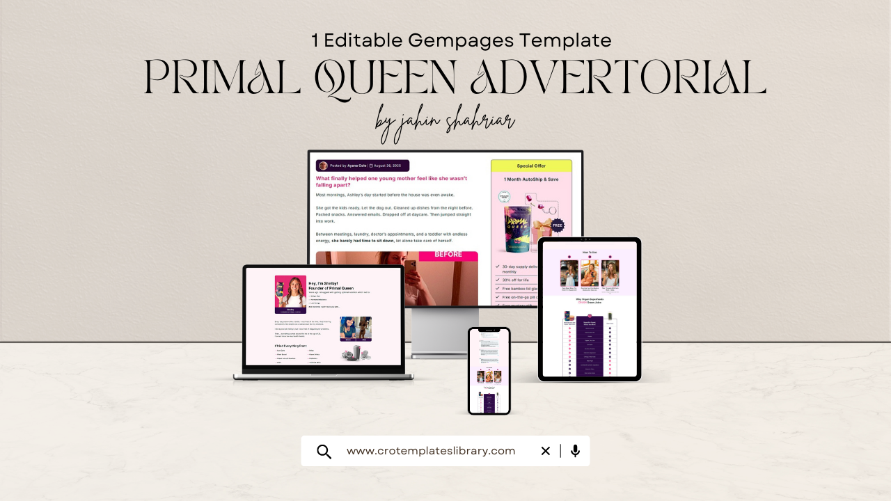 Primal Queen Shopify Advertorial Template